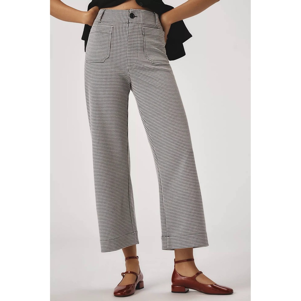 Maeve The Colette Houndstooth Crop Wide Leg Pants 27 Black White Dark Academia